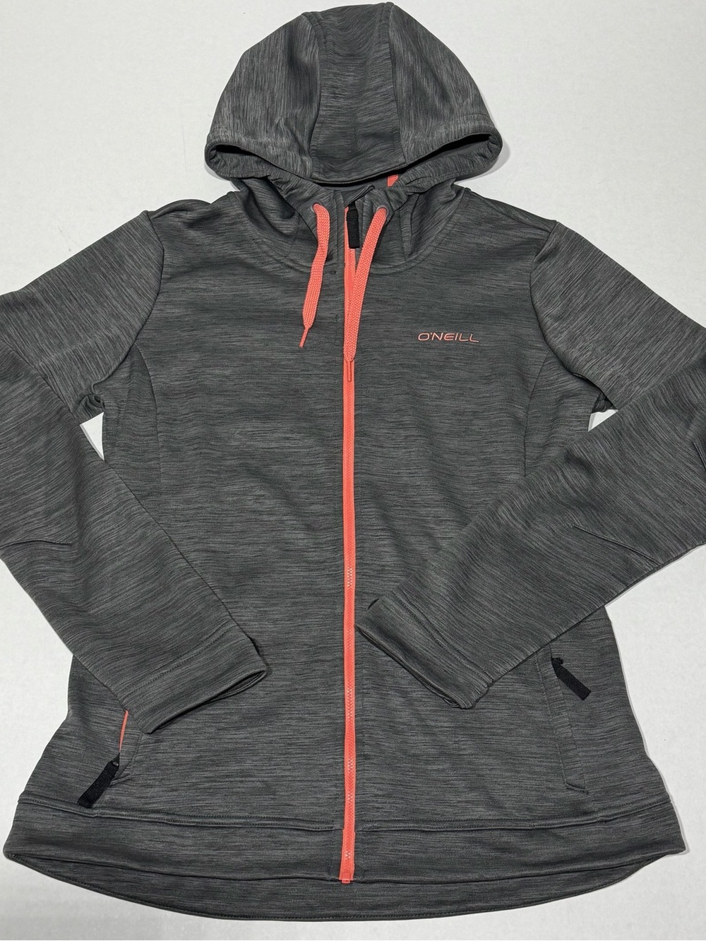 O'Neill Heather Gray Full‑Zip Hoodie with Coral Trim